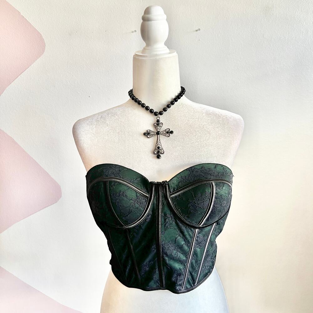 Black Lace Bustier‎ Corset Top, Goth Whimsigoth Fairy Grunge Indie Sleaze Large